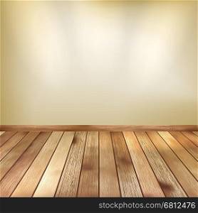 Empty beige wall with spot lights and wooden floor. EPS 10 vector. Beige wall with spot lights wooden floor. EPS 10