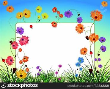 empty billboard with flowers and grass, abstract vector art illustration