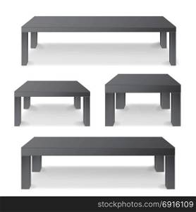 Empty Black Wooden Table Set Isolated On White Background. Realistic Platform. Vector Illustration. Good For Product Display Template.. Black Table, Stand Vector. 3D Stand Template For Object Presentation. Realistic Vector
