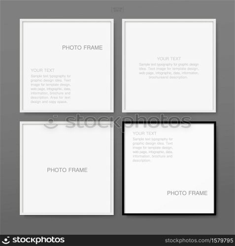 Empty blank photo frame or picture frame for poster background, artwork and product advertising. Vector illustration.