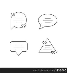 Empty chat bubbles with quotation marks pixel perfect linear icons set. Textbox with quotes. Customizable thin line contour symbols. Isolated vector outline illustrations. Editable stroke. Empty chat bubbles with quotation marks pixel perfect linear icons set