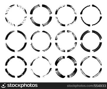 Empty circlular borders isolated. Set of round grunge frames. Vector illustration.