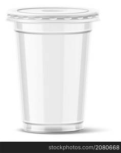 Empty clear plastic cup with lid. Realistic mockup of disposable container isolated on white background. Empty clear plastic cup with lid. Realistic mockup of disposable container
