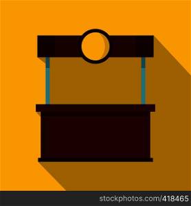 Empty counter with canopy icon. Flat illustration of empty counter with canopy vector icon for web isolated on yellow background. Empty counter with canopy icon, flat style