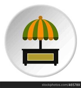 Empty counter with yellow and green umbrella icon in flat circle isolated on white vector illustration for web. Empty counter with yellow and green umbrella icon