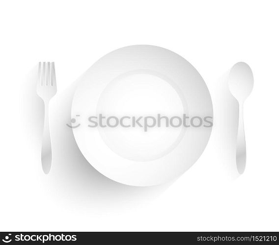 Empty dish, fork and spoon placed alongside. on white background vector illustration