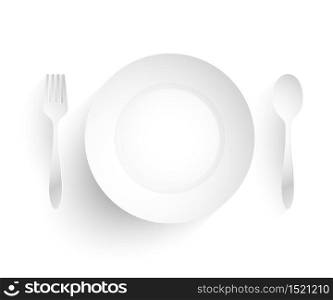 Empty dish, fork and spoon placed alongside. on white background vector illustration