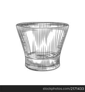 Empty drinking glass isolated on white background. Engraving vintage style. Vector illustration.. Empty drinking glass isolated on white background. Engraving vintage style.