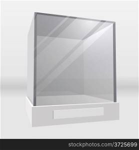 Empty exhibition or museum glass display cabinet realistic vector illustration.