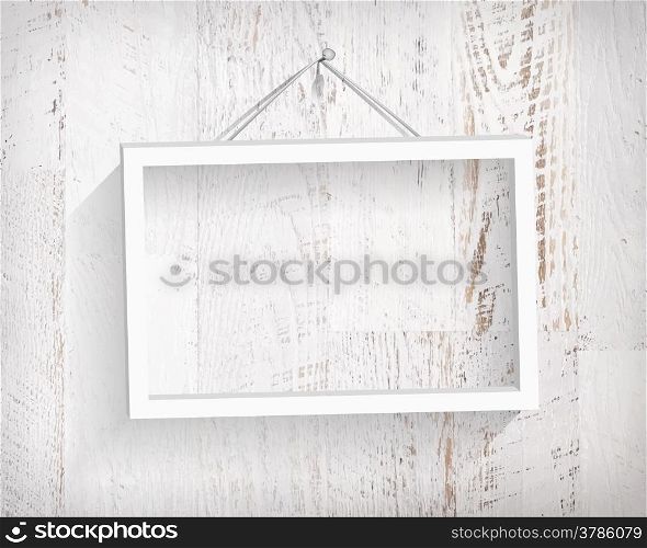 Empty frame picture on the shabby and painted wooden plank. EPS 10 vector illustration