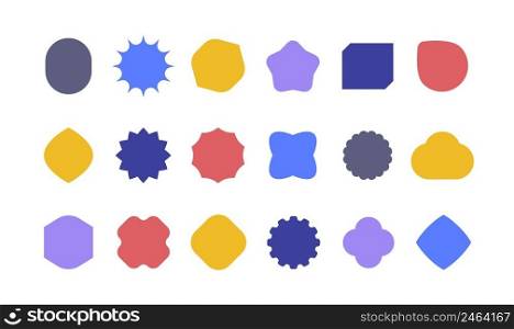 Empty geometric banners. Abstract bold shapes, minimalistic message balloon template. Various multicolored forms isolated on white. Funny different figures collection vector illustration. Empty geometric banners. Abstract bold shapes, minimalistic message balloon template