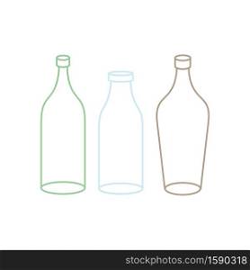 Empty Glass bottle set. transparent flask on white background