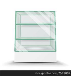 Empty Glass Cabinet Isolated On Transparent Background. Advertising Stand Glass Vector. 3d Empty Glass Showcase For Exhibit And Products. Empty Glass Cabinet Isolated On Transparent Background. Advertising Stand Glass Vector. 3d Empty Glass Showcase For Exhibit
