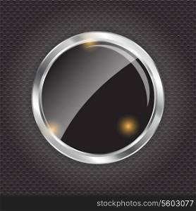 Empty glass frame on metal background with lights. Vector illustration