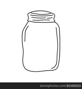Empty glass jar. Doodle sketch style. Line drawing simple jar. Isolated vector illustration.