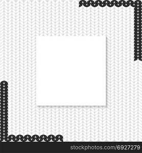 Empty Greeting Card on knit background. Vector illustration of greeting card with blank space for text. Knit white and black background. Woven frame.