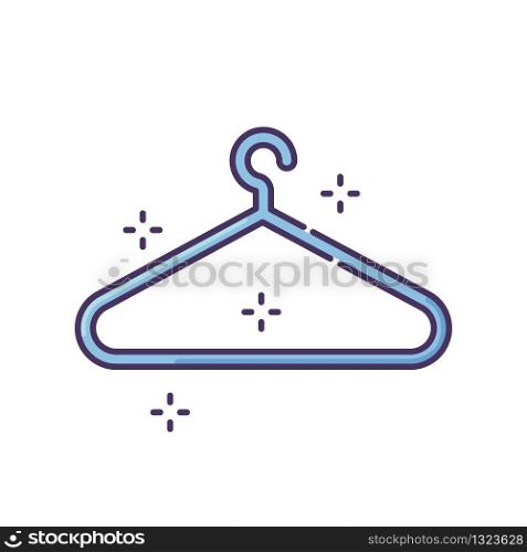 Empty hanger blue RGB color icon. Hang clothes in closet. Garment storage. Cloakroom sign. Suit for sale. Housekeeping symbol. Store cloak and shirt. Casual wear. Isolated vector illustration