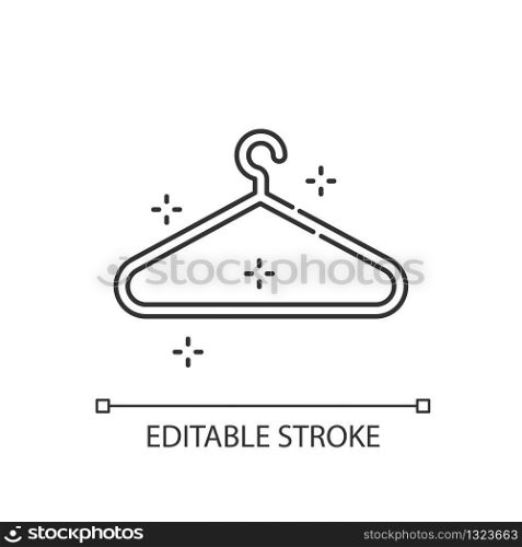 Empty hanger pixel perfect linear icon. Hang clothes. Garment storage. Housekeeping symbol. Thin line customizable illustration. Contour symbol. Vector isolated outline drawing. Editable stroke