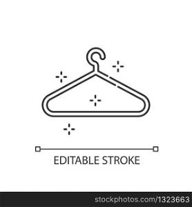 Empty hanger pixel perfect linear icon. Hang clothes. Garment storage. Housekeeping symbol. Thin line customizable illustration. Contour symbol. Vector isolated outline drawing. Editable stroke