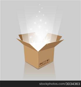 Empty magic opened box. Surprise box. Empty magic opened box with present for birthday, anniversary or holiday party, vector illustration