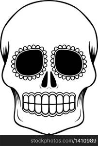 empty mexican sugar skull isolated on white, can be used for coloring book, day of the dead (dia de muertos) tattoo