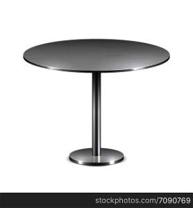 Empty modern round table with metal stand isolated on white background. Vector template for restaurant interior. Illustration of furniture for cafe and restaurant. Empty modern round table with metal stand isolated on white background. Vector template for restaurant interior