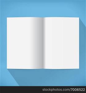 empty opened book template on a blue background. empty opened book