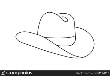 Empty outline of a cowboy hat. Headdress icon, hat. Isolated outline on a white background. Flat style