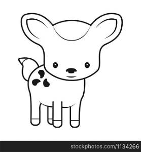 empty outline of a cute childish cartoon deer. Isolated contour for coloring. Stock vector illustration isolated on white background for coloring book. Doodle style