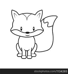 empty outline of a cute childish cartoon fox. Isolated contour for coloring. Stock vector illustration isolated on white background for coloring book. Doodle style