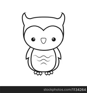 empty outline of a cute childish cartoon owl. Isolated contour for coloring. Stock vector illustration isolated on white background for coloring book. Doodle style