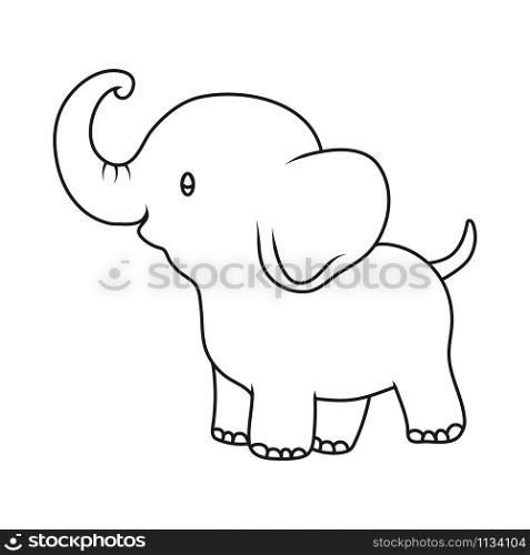 Empty outline of a cute children&rsquo;s cartoon baby elephant .. Isolated outline for coloring books. Vector contour illustration for coloring. Doodle style.
