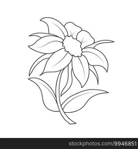 Empty outline of a flower with petals. Doodle style outline isolated on white background. Flat design for coloring, cards, scrapbooking and decoration.