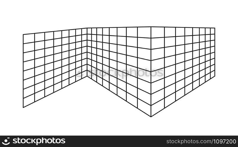 Empty outline rectangle divided into cells, going into perspective, isolated on a white background. Flat design.