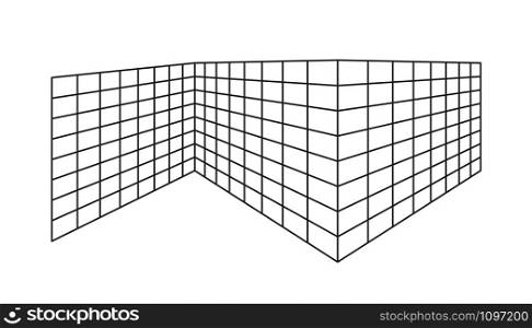 Empty outline rectangle divided into cells, going into perspective, isolated on a white background. Flat design.