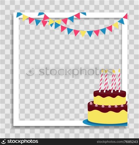 Empty Photo Frame Template with Birthday Cake for Media Post in Social Network. Vector Illustration. Empty Photo Frame Template with Birthday Cake for Media Post in Social Network. Vector Illustration EPS10