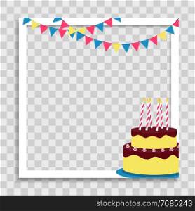 Empty Photo Frame Template with Birthday Cake for Media Post in Social Network. Vector Illustration. Empty Photo Frame Template with Birthday Cake for Media Post in Social Network. Vector Illustration EPS10