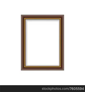 Empty photoframe isolated wooden border. Vector blank picture or photography rectangular frame. Wooden rectangular frame isolated blank border
