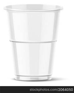 Empty plastic cup mockup. Transparent disposable drink container isolated on white background. Empty plastic cup mockup. Transparent disposable drink container