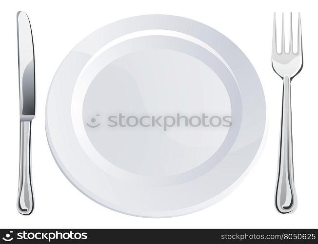 Empty plate and knife and fork cutlery place setting&#xA;