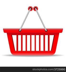 Empty red shopping basket vector icon isolated on white background.