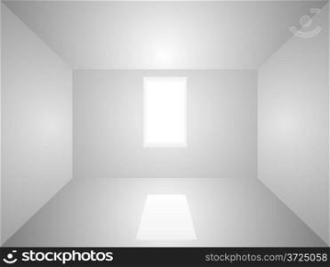 Empty room illuminated with light from window.