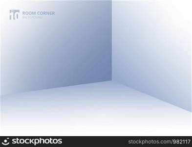 Empty room Interior corner view template blue background with white light. Mock up template for display design space for you text. Vector illustration