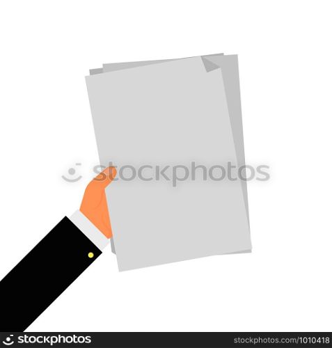 empty sheet of paper in hand in flat style. empty sheet of paper in hand in flat