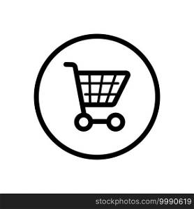 Empty shopping cart. Commerce outline icon in a circle. Isolated vector illustration