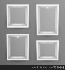 Empty Show Window, Niche Set Vector. Abstract Clean Shelf, Niche, Wall Showcase. Good For Exhibit, Presentations, Display Your Product.. Empty Show Window, Niche Vector. Abstract Clean Shelf, Niche, Wall Showcase. Good For Exhibit, Presentations, Display Your Product.