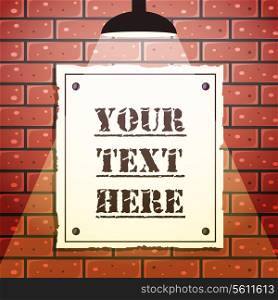 Empty signboard on brown brick wall grunge style vector illustration