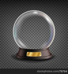 Empty Snow Globe Vector. Shadows, Reflection And Lights. Glass Sphere On A Stand. Isolated On Transparent Background Illustration. Empty Snow Globe Vector. Shadows, Reflection And Lights. Glass Sphere On A Stand. Isolated On Transparent Background