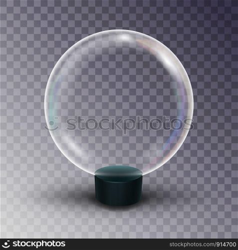 Empty Snow Globe Vector. Shadows, Reflection And Lights. Glass Sphere On A Stand. Isolated On Transparent Background. Empty Snow Globe Vector. Shadows, Reflection And Lights. Glass Sphere On A Stand. Isolated On Transparent Background Illustration