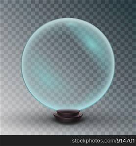 Empty Snow Globe Vector. Shadows, Reflection And Lights. Glass Sphere On A Stand. Isolated On Transparent Background. Empty Snow Globe Vector. Shadows, Reflection And Lights. Glass Sphere On A Stand. Isolated On Transparent Background Illustration